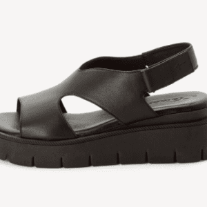 Δερμάτινο σανδάλι με τακούνι - μαύρο