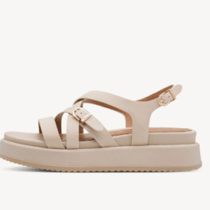 Δερμάτινο σανδάλι με τακούνι - μπεζ